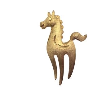 Vintage Mamselle Horse Brooch, Hand Engraved Gold Tone Pin